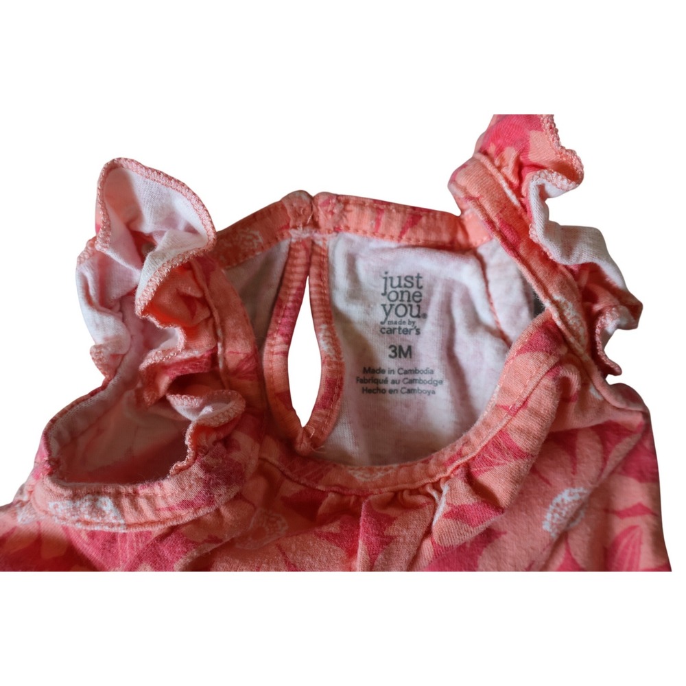 Just One You by Carters Baby Girl Floral Ruffle Romper Pink Orange 3M - Picture 3 of 3